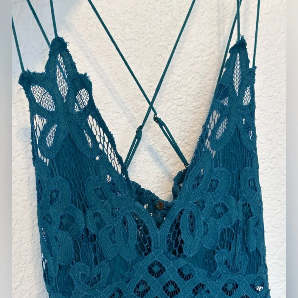 Free People Adella Teal  Crochet Boho Ruffle dress - Picture 2 of 7